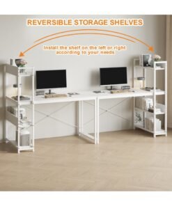 Alternative view of ALIVINGHOME Computer Table with 4 Tier Shelves for Home Office,Study, or Gaming，Modern Simple Style Writing Desk Table，Ergonomic 110 L x 50cm W x 72cm H/120 L x 50cm W x 72cm H, White