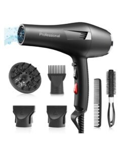AccLoo 2000W Ionic Hair Dryer AC Motor Fast Drying 2 Speeds & 3 Heat Cool Shot Diffuser & Nozzles for Curly Straight Hair