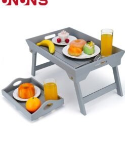 UNUNS Foldable Bed Tray Table,Grey Portable Serving Platters Tray With Handles And Folding Legs,Serving Tray For Bed,Sofa,Kitchen,Eating,Working
