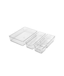 Noon East Set Of 4 Clear Plastic Drawer Organizers Set, Plastic Storage Bins For Makeup, Bedroom, Kitchen Gadgets Utensils And Office