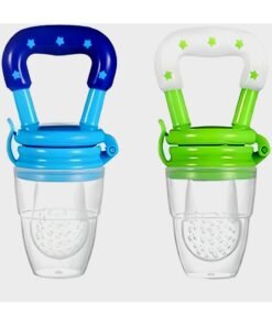 SARAOONT 2Pack Baby Fruit Food Feeder Silicone Nipple Fresh Pouches Teething Toy Aching Gums Pacifier Reusable Green Blue