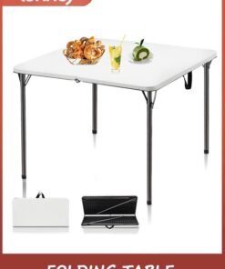 LENND 86cm Folding Table, Portable Square Folding Card Table with Collapsible Legs & Carrying Handle, Plastic Tables for Camping,Picnic, Office, Party, White
