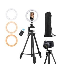 TYCOM 10 Inch LED Selfie Ring Light with 54"Tripod Stand & Cellphone Holder for Live Stream/Makeup/YouTube Video, Dimmable Beauty Ringlight for iPhone Android - (9.0*44.0*37.6)