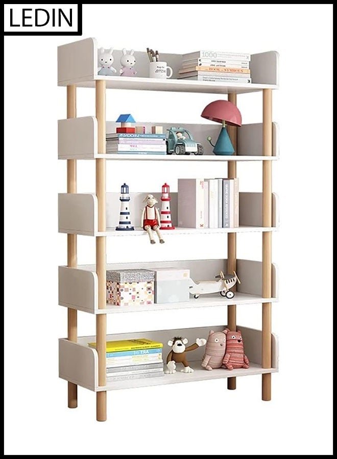 LEDIN Fashion Bookshelf Floor Living Room Wooden Cabinet Children Picture Book Simple Student Bookcase Bedroom Storage Shelf (White)