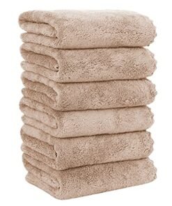 MOONQUEEN 6 Pack Premium Hand Towels - Quick Drying - Microfiber Coral Velvet Highly Absorbent Towels - Multipurpose Use as Hotel, Bathroom, Shower, Spa, Hand Towel 16 x 28 inches (Brown)