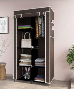 Maison & Cuisine ® 4+2 Layer Collapsible Wardrobe for Clothes with 6 Shelves, 2 Side Pocket and 1 Hanger (Non Woven Febric and Metal Rod,(Brown,7700-1)