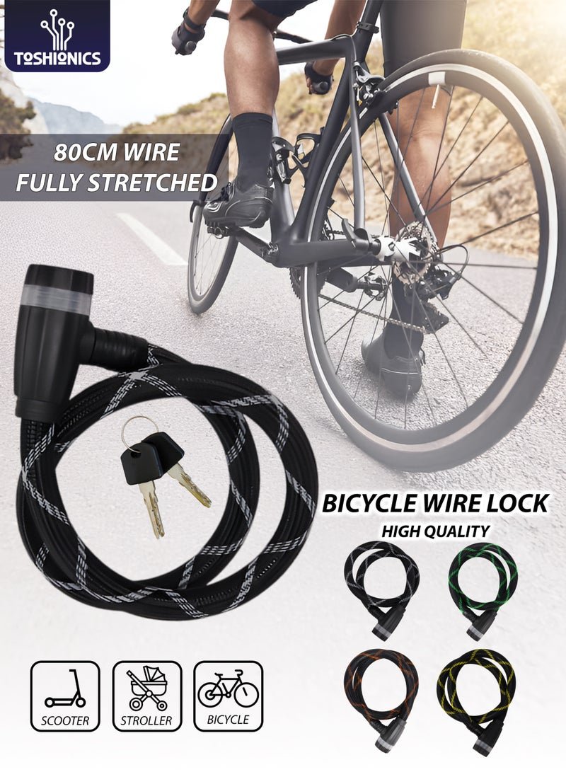 Toshionics Heavy-Duty Bicycle & Scooter Cable Lock 80cm T114635 Braided Steel Anti-Theft Wire with Keys, Durable ABS Lock Head, Stroller Lock, E-Scooter Lock, Bike Security Cable (15mm Thick)