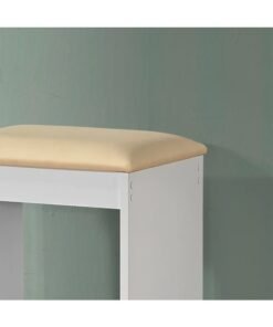 DANUBE HOME Supreme Stool for Dresser – Elegant Wooden Vanity Stool Chair for Bedroom, Makeup Table, Dressing Table – Comfortable Cushioned Seat for Home Furniture-White - Image 3