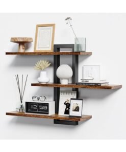 KYDTSYK Modern Wall Mounted Floating Shelves – 3-Tier Wooden Display Rack for Living Room, Bedroom, or Office – Stylish Wall Shelf Organizer for Books, Photos, and Decor Brown