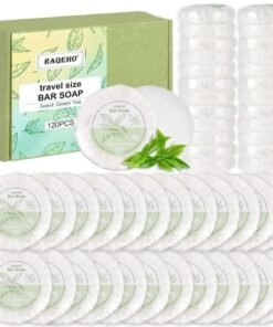 RAQEHO 120 Mini Bar Soap Bulk Travel Soap Individually Wrapped Body Bath Gentle Soap Bars Men Women Travel Size Toiletries for Homeless Hotel Essentials for Guest Bathroom AirbnbGreen Tea