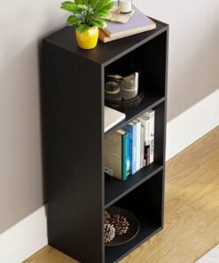 Alternative view of MODERN HOME Modern Slim 3-Tier Bookcase | Tall Narrow Cube Storage Shelf | Vertical Display Unit for Small Spaces | Black Finish