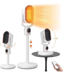 MOCOM Portable 1800W Electric PTC Space Heater & Cooling Fan for Home, Office & Large Rooms | Adjustable Height Mini Tower Heater with Remote, 3 Heating Modes, 110° Oscillation, Fast Heating, Night Light, Timer 2H/4H/8H, Ultra-Quiet 32dB, Overheat Protection, Desktop & Freestanding Design – ABS Flame-Retardant | Model DGS-N6