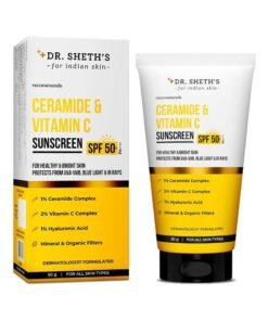 Dr. Sheth's Ceramide And Vitamin C Long lasting Sunscreen SPF 50+ PA++++|For 6 hrs Advanced UV And Tan Protection|No White Cast, Water And Sweat-Resistant|Non-Greasy And Quick-Absorbing |For Women And Men |50g