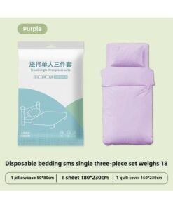 Hotel Disposable Bed Sheet Four-piece Quilt Cover Pillowcase Quilt Cover Travel Travel Double Bed Supplies Dirty Thickened-Color:Single Purple Three-piece Set