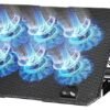 ICE COOREL Laptop Cooling Pad with Phone Holder, 6 Quiet Fans for 12-18 Inch Gaming & Work Laptops, Adjustable Height Bracket, 2 USB Ports, Blue LED, Ergonomic Laptop Cooler Stand