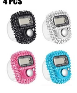 HY 4 Pcs Finger Counters - 5 Digital LED Electronic Finger Counter, Mechanical Manual Clicker Number Lap Tracker Tally Counter with Bling Design Mini Ring Stick Counter Multicolour