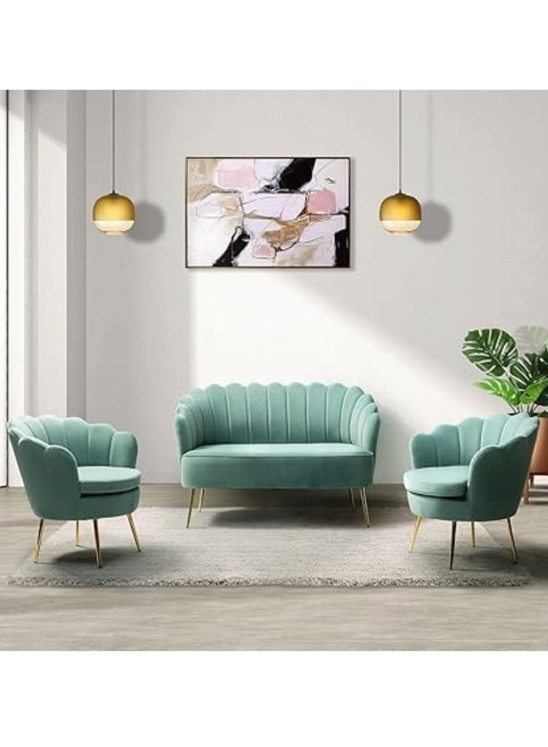Maharat Al Bahar MAB FURNISHINGS 3-Piece Velvet Living Room Furniture Set - Including Loveseat & 2 Sofa Chairs, Modern Comfy Upholstered 2-Seater Sofa & Accent Chair Set for Bedroom (Sky Blue)