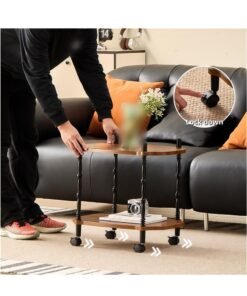 Alternative view of XiuWoo Retro Mid-Century Rolling Side Table Square Mobile Coffee Table with Wheels, Vintage Storage Cart for Living Room Couch Space-Saving End Table, Accent Organizer Shelf for Small Spaces