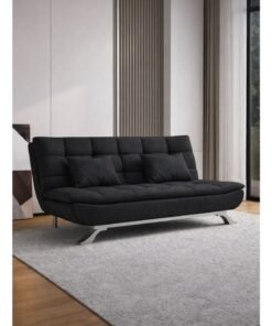 Harmony Home Leather Fabric Sofa  Bed – Modern Folding Convertible Sofa Bed with Pillow, Compact Space-Saving Design for Living Room, Apartment, Dorm & Office - Black