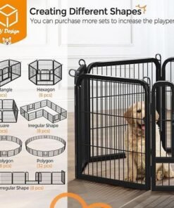 Dog Playpen Indoor Outdoor, Metal Pet Exercise Fence, Multiple Configurable Shapes, Heavy Duty Pen for Dogs (Black, 65x80cm, 8)