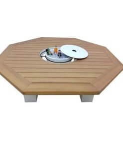 Octagon Fire Pit Table Color Natural Teak & White