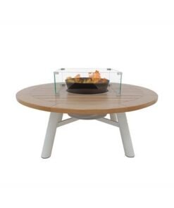 Small Round Fire Pit Table Color Natural Teak & White - Image 5