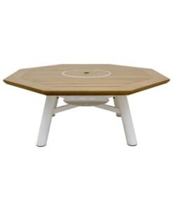 Small Octagon Fire Pit Table Color Natural Teak & Off White