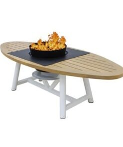Small Oval Fire Pit Table Color Natural Teak & White