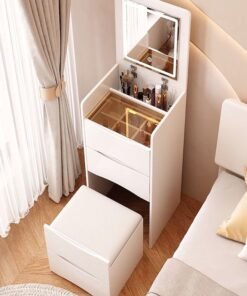 Alternative view of fashionhome Multifunctional Makeup Dressing Table Drawers Make Up Organizer Storage Cabinet Makeup Table Set with Touch Light Vanity Mirror and Cushioned Stool 40x40x82 Centimeter