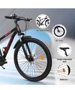 ENDLESS  High Carbon Steel Mountain Bike|18 Inch Frame Size | 27.5 Inch Wheel Size | 7 Speed Shimano Gear | Dual Disc Brakes | Bike For Men & Women | Black Red Color - Image 3
