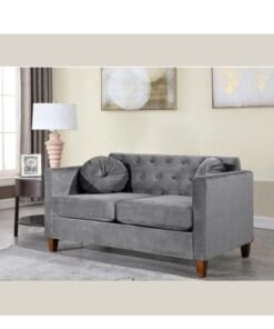 Wooden Twist Velvet Square Arm Loveseat 2-Seater Sofa ( Grey )