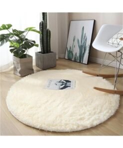 Beauenty Round Rug for Bedroom,Fluffy Circle Furry Carpet for Girls Kids Room,Shaggy Circular Rug for Nursery Room,Non Slip Fuzzy Plush Area Rug for Dorm,Room Decor for Baby (Beige, 120cm)