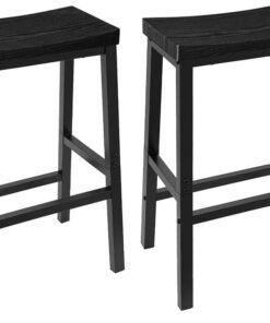 HOOBRO Bar Stools, Set of 2 Bar Chairs, 23.6 Inch Saddle Stools, Kitchen Counter Stools with Footrests, Industrial for Dining Room, Kitchen, Counter, Black BB02MD01