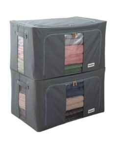 HOKIPO 600D Oxford Fabric Clothes Organiser for Wardrobe, Grey 66L (50x40x33 cm) - Pack of 2 (AR-4733-GRY*2)