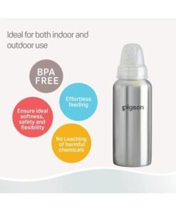 Alternative view of pigeon Slim Neck Steel bottle 240ml L size with plastic hood & cap (natural)