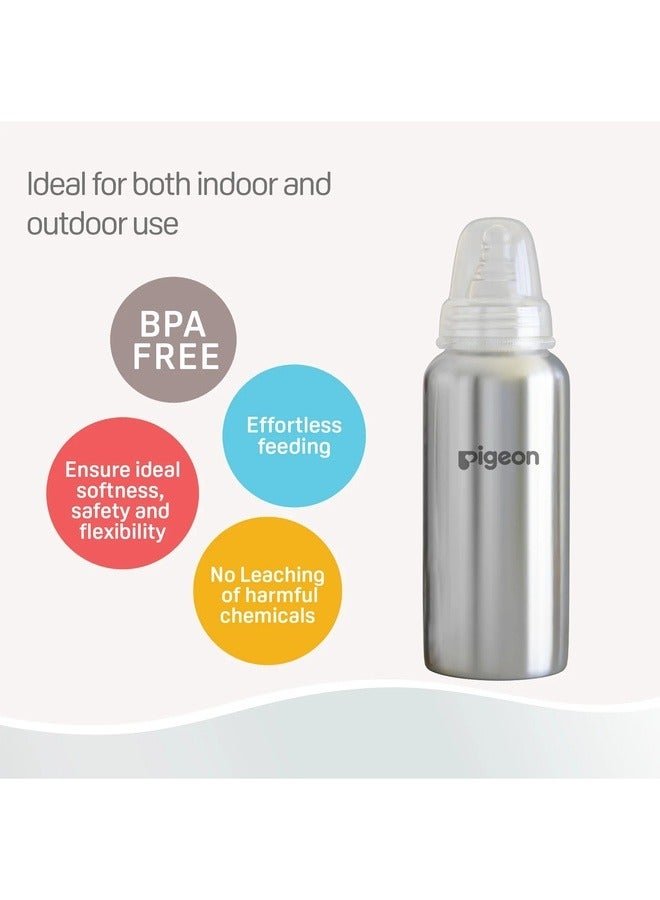 pigeon Slim Neck Steel bottle 240ml L size with plastic hood & cap (natural) - Image 2