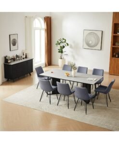 DANUBE HOME Everson 1+8 Stone Top Dining Set – Premium Modern Dining Table With 8 Stylish Chairs, Elegant Living & Dining Room Furniture, Sleek Durable Contemporary Design