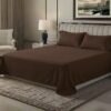 MAXQON 3‑Piece Premium Microfiber Bed Sheet Set – Double Size Flat Sheet (230x255 cm) with 2 Pillowcases (50x75 cm) – Ultra‑Soft, Breathable, Wrinkle‑Resistant Fabric – Perfect for Home & Hotel Use, Brown