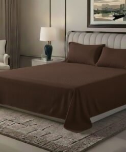 MAXQON 3‑Piece Premium Microfiber Bed Sheet Set – Double Size Flat Sheet (230x255 cm) with 2 Pillowcases (50x75 cm) – Ultra‑Soft, Breathable, Wrinkle‑Resistant Fabric – Perfect for Home & Hotel Use, Brown