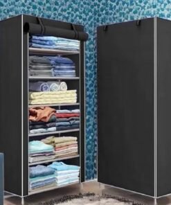 Exposure 6-Layer Collapsible Wardrobe Storage Rack | Multipurpose Cloths Organizer with Metal Frame | Lightweight Foldable Fabric Closet Cupboard for Bedroom, Living Room, or Hostel (Dark Black)