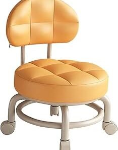 Skade Rolling Seat - Multipurpose 360° Rotating Stool With Wheels, Backrest for Makeup, Garage, Fitness (Orange)