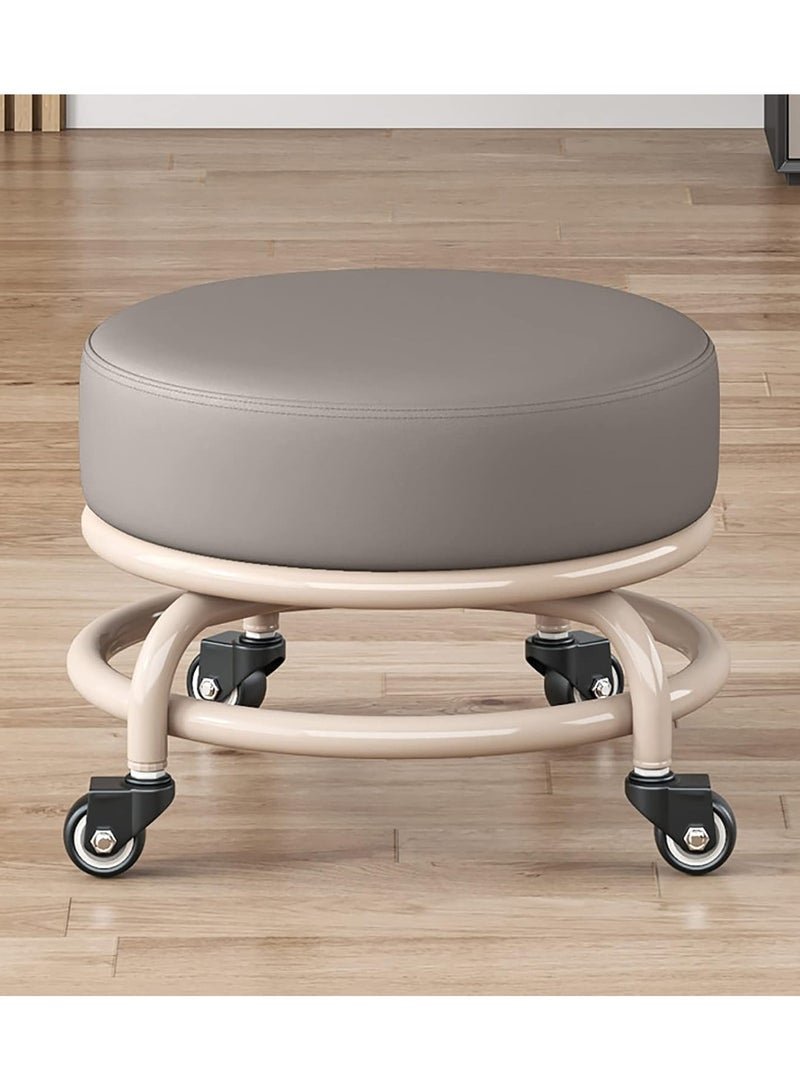 DubaiGallery Rolling Stool with 360° Silent Rubber Wheels and PU Leather Seat for Garage Home Garden Office Shop and Fitness Stable and Comfortable