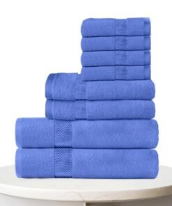 Rest Towel Set 8 Peice Blue Luxury Hotel Bedroom Super Soft Absorbent Durable Washable Quick Dry Cotton Family Bath Towels - 2 Bath Towel 70x140cm  2 Hand Towel 40x70 cm  & 4 Face Towel 30x30cm