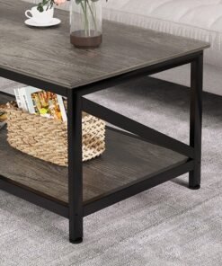 Coffee Table End Table Sofa Center Table with 2 Tier Storage Shelf and Adjustable Table Leg Tea Table Desk Computer Desk for Living Room  Bedroom Office (100*55*43cm) - Image 3