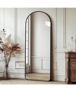 general Full Length Mirror 165X60cm Arched Aluminum Alloy Large Standing Dressing Mirror Hanging Leaning Against Wall Mounted Mirror With Stand For Bedroom Locker Room Living Room Black