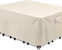 Patio Furniture Covers, 100% Waterproof Patio Table Cover, 420D Heavy Duty Oxford Cloth Outdoor Table Cover, with Handles, Vents and Buckles (Beige, 200*160*70cm)