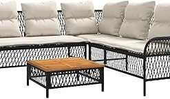 Garden Sofa Set 2 Piece with Cushions, Outdoor Sofa Set for Balcony Patio, L-shaped Sofa with Coffee Table, Black Poly Rattan