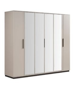 DANUBE HOME Oru 6 Door Wardrobe With 2 Mirror | Sturdy Closet Clothes Storage Cupboard | Modern Design Space Saving Swing Door Cabinet For Bedroom L240xW60xH214.7cm-Beige/Brown