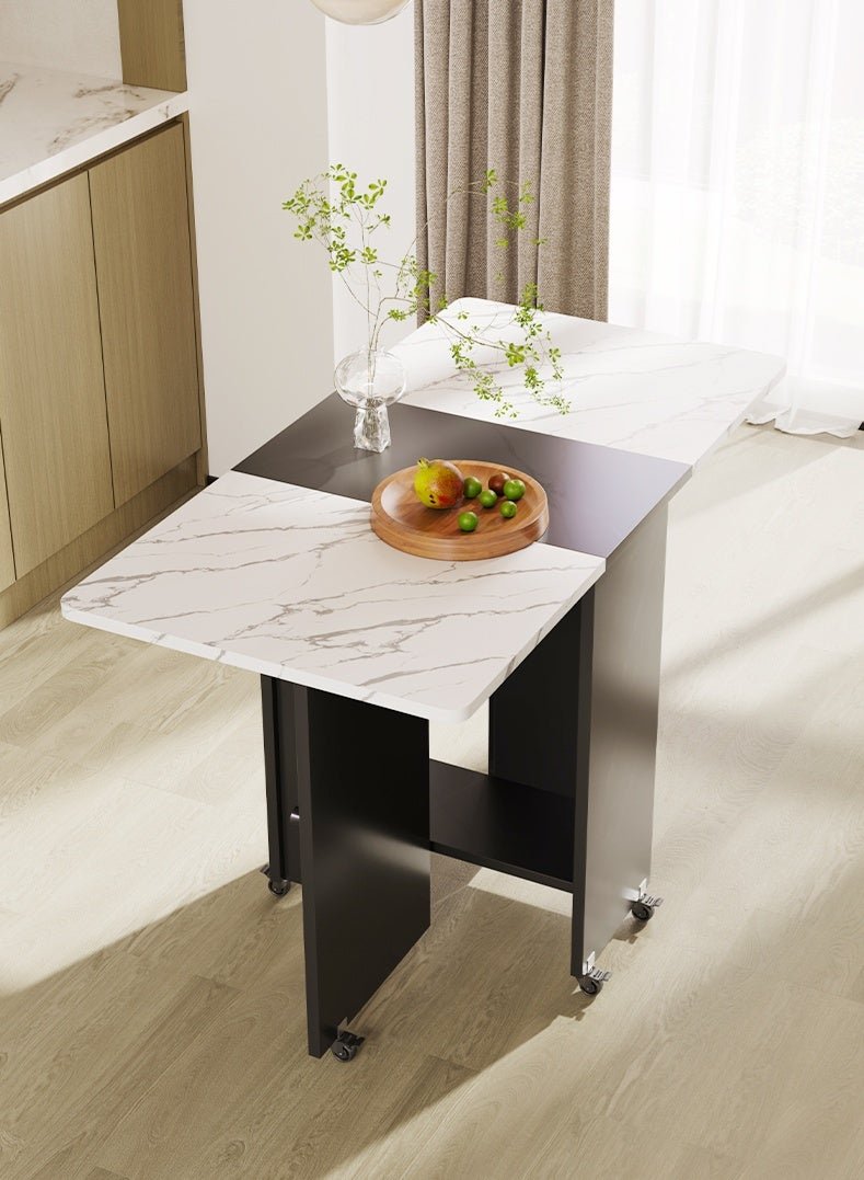 Folding Dining Table Drop Leaf Table with 6 Wheels, Kitchen Table with 2-Layer Storage Shelves, Multifunctional Extension Space Saving Dinner Table for Bedroom Dining Room Home