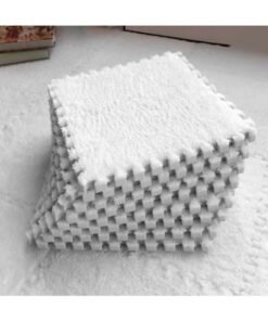 GGEROU 12Pcs Interlocking Foam Mats, Fluffy Carpet Tiles, Plush Area Rug, Square Splicing Floor Tiles, Soft Playmat Puzzle Floor Mat for Play Room, White 30*30*1cm